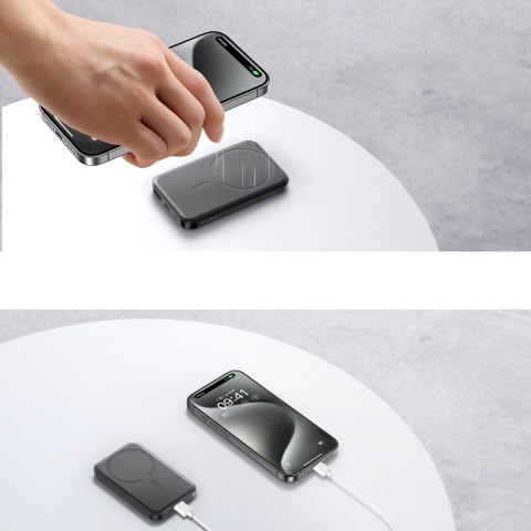 Powerbank Joyroom JR-W020 Mini 5000mAh USB-A USB-C indukcyjny 20W - czarny + kabel USB-C / USB-C