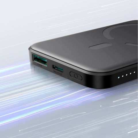 Powerbank Joyroom JR-W020 Mini 5000mAh USB-A USB-C indukcyjny 20W - czarny + kabel USB-C / USB-C
