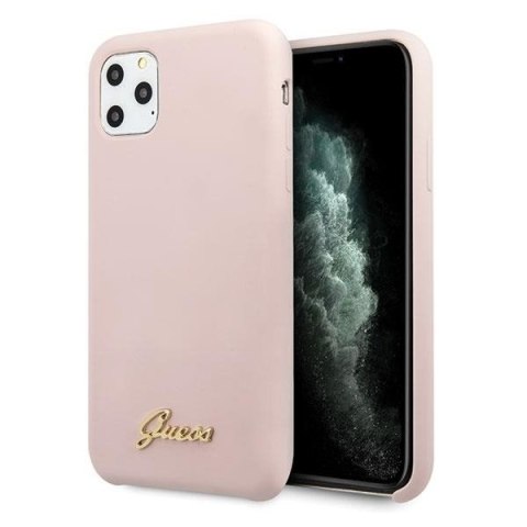 Oryginalne Etui Guess do iPhone 11 Pro jasnoróżowy hard case Silicone Vintage Gold LogoGuess