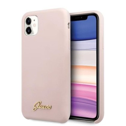 Oryginalne Etui Guess do iPhone 11 jasnoróżowy/light pink hard case Silicone Vintage Gold LogoGuess