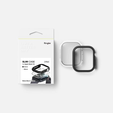 RINGKE SLIM 2-PACK APPLE WATCH 10 (42 MM) CLEAR & MATTE BLACK