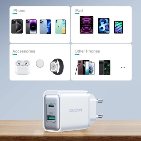 Ładowarka Joyroom JR-TCF15 sieciowa USB-C / USB-A 30W - biała