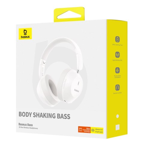 Słuchawki bezprzewodowe Baseus Bass 30 Max nauszne Bluetooth 5.3 - białe
