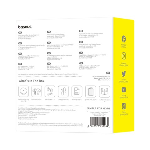 Słuchawki bezprzewodowe Baseus Bowie E19 TWS dokanałowe - czarne