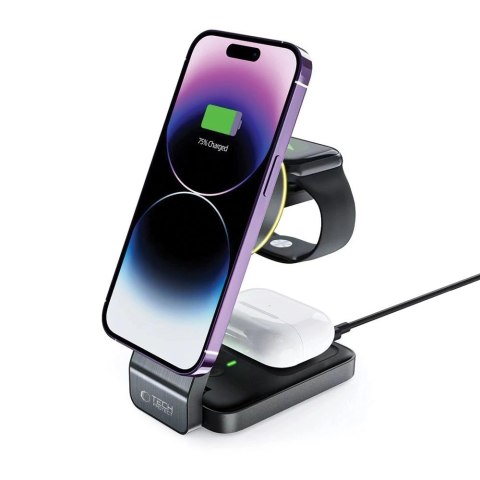 Ładowarka Tech-Protect QI15W-A28 indukcyjna MagSafe 3w1 ze stojakiem na smartfon / Apple Watch / AirPods - czarna