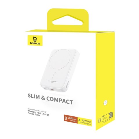 Powerbank Baseus Magnetic Mini 6000mAh 20W z kablem Simple Series USB-C - biały