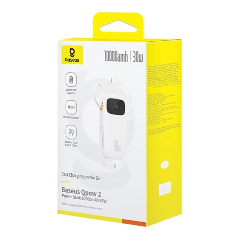 Powerbank Baseus QPow 2 30W 10000mAh z wbudowanymi kablami USB-C - biały