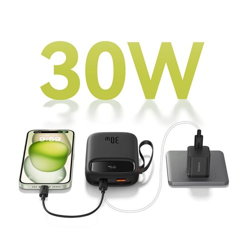 Powerbank Baseus QPow 2 30W 10000mAh z wbudowanymi kablami USB-C - czarny