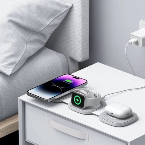 Ładowarka Tech-Protect QI15W-A32 indukcyjna 3w1 z MagSafe na smartfon / Apple Watch / AirPods - szara
