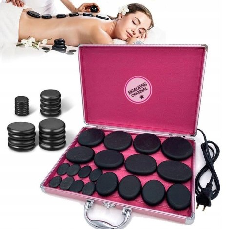 Zestaw do masażu gorącymi kamieniami bazalt - 20 sztuk idealnych na prezent kamienie