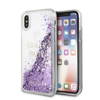 Oryginalne Etui Guess do iPhone X / Xs fioletowy/purple hard case Liquid Glitter Party