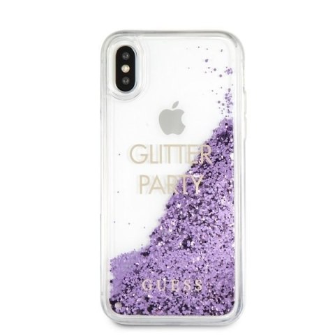 Oryginalne Etui Guess do iPhone X / Xs fioletowy/purple hard case Liquid Glitter Party