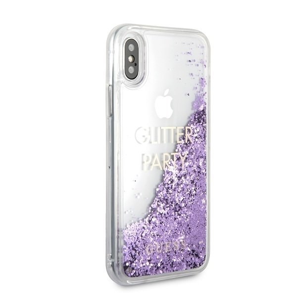 Oryginalne Etui Guess do iPhone X / Xs fioletowy/purple hard case Liquid Glitter Party