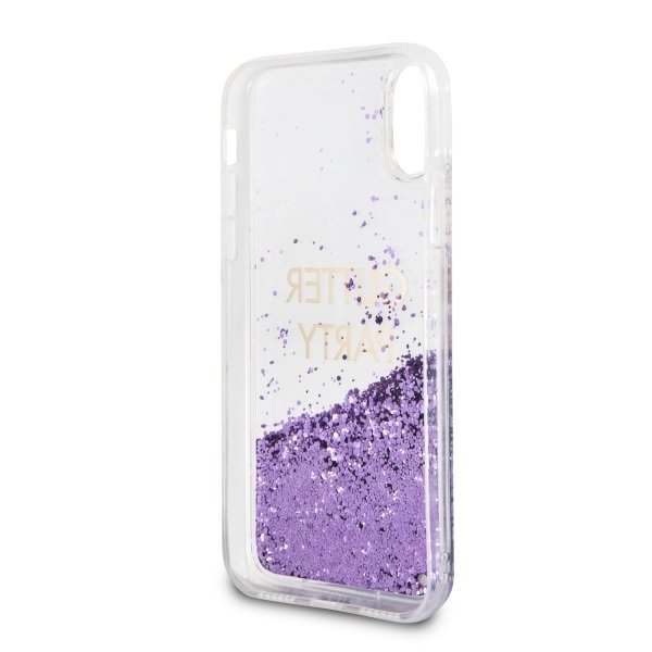 Oryginalne Etui Guess do iPhone X / Xs fioletowy/purple hard case Liquid Glitter Party