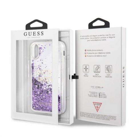 Oryginalne Etui Guess do iPhone X / Xs fioletowy/purple hard case Liquid Glitter Party