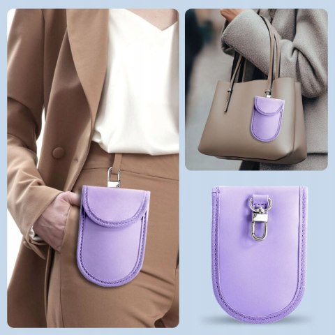 Etui antykradzieżowe RFID do kluczyków samochodowych - pokrowiec fioletowy