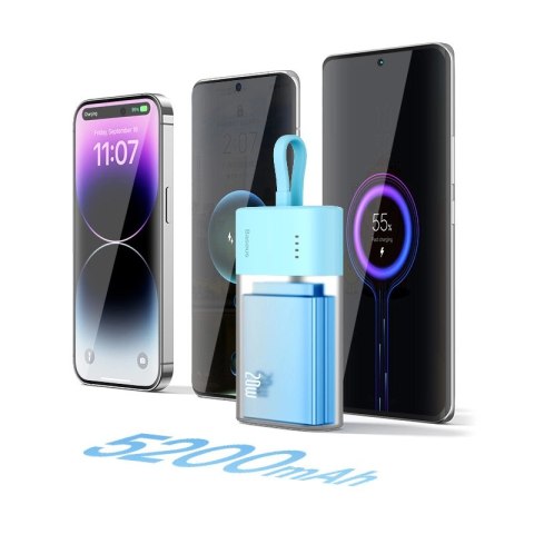 Powerbank Baseus Popsicle 5200mAh 20W z wbudowanym kablem Lightning (+ biały kabel Baseus Simple USB-C - USB-C 60W/20V/3A/30cm) 