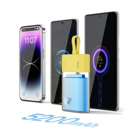 Powerbank Baseus Popsicle 5200mAh 20W z wbudowanym kablem Lightning (+ biały kabel Baseus Simple USB-C - USB-C 60W/20V/3A/30cm) 