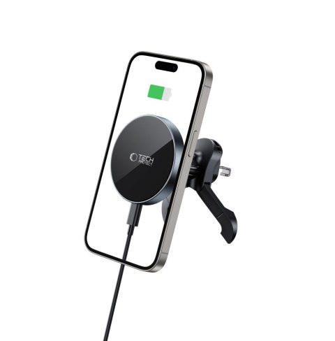 TECH-PROTECT MM15W-V5 MAGNETIC MAGSAFE STABLE VENT CAR MOUNT WIRELESS CHARGER 15W BLACK/BLACK