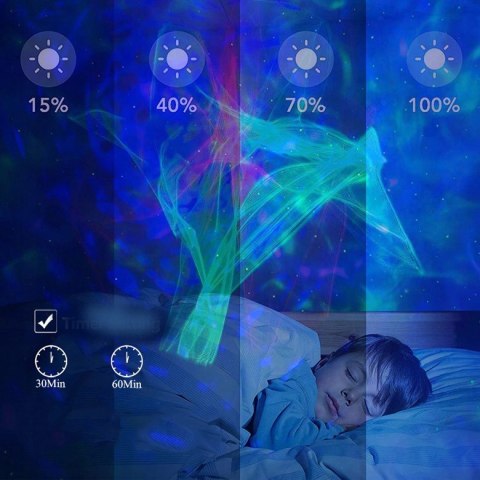 PROJEKTOR GWIAZD Dla Dzieci Lampka Nocna Rzutnik Led Laserowy Głośnik Pilot