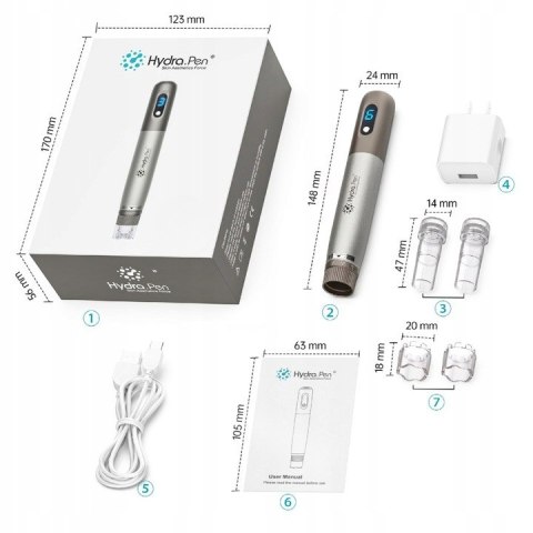 Dermapen Hydra Pen do mezoterapii - Zestaw z 2 wymiennymi kartridżami