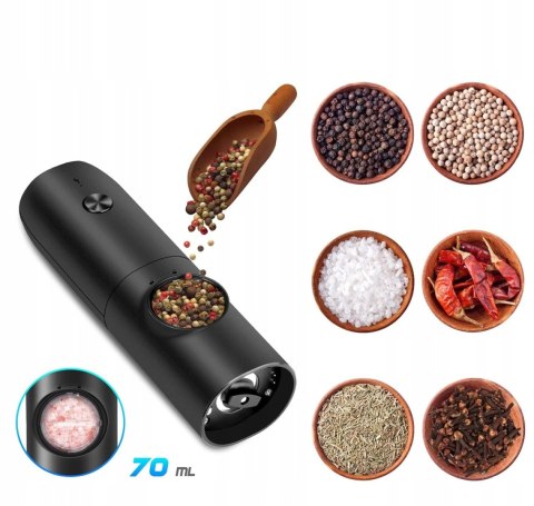 Elektryczny młynek do pieprzu i soli na prezent z podstawka zestaw 2 szt