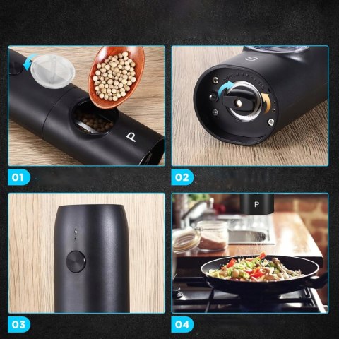 Elektryczny młynek do pieprzu i soli na prezent z podstawka zestaw 2 szt