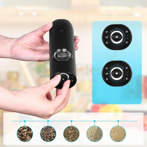 Elektryczny młynek do pieprzu i soli na prezent z podstawka zestaw 2 szt