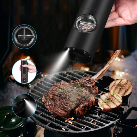 Elektryczny młynek do pieprzu i soli na prezent z podstawka zestaw 2 szt