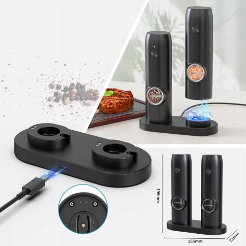 ZESTAW 2x MŁYNEK ELEKTRYCZNY GRAWITACYJNY DO PIEPRZU I SOLI BAZA ŁADUJĄCA