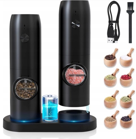 ZESTAW 2x MŁYNEK ELEKTRYCZNY GRAWITACYJNY DO PIEPRZU I SOLI BAZA ŁADUJĄCA