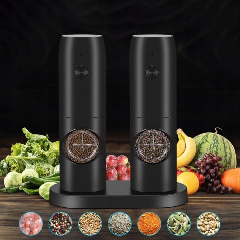 ZESTAW 2x MŁYNEK ELEKTRYCZNY GRAWITACYJNY DO PIEPRZU I SOLI BAZA ŁADUJĄCA