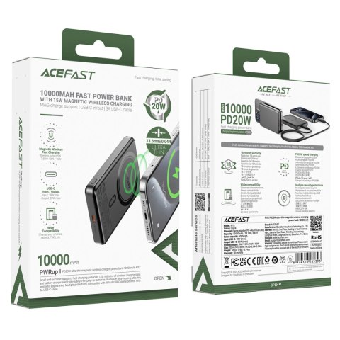 Powerbank Acefast M12-10000 PD20W ultra-cienki, zgodny z MagSafe - czarny