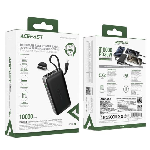 Powerbank Acefast M7-10000 PD30W z wbudowanym kablem - czarny