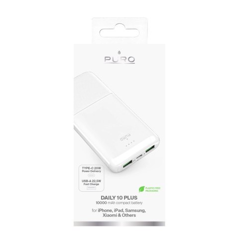 Powerbank Puro DAILY 10 PLUS 10000mAh 2x USBA / 1x USB-C 22.5W - biały
