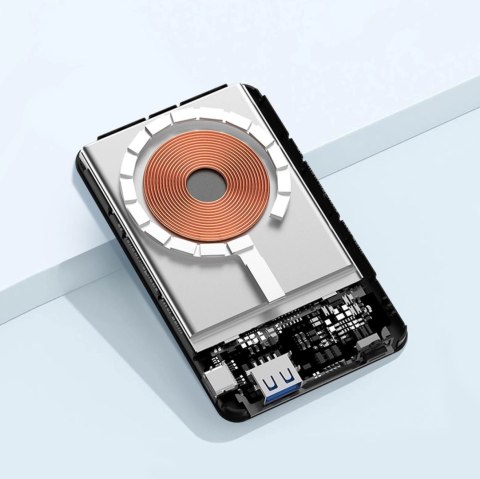 Powerbank Wozinsky WLWP-10KA0Y3S 22,5W PD Qi2 10000 mAh, z podstawką, 1x USB-A, 1x USB-C - czarny