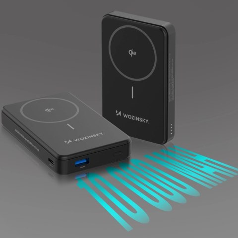 Powerbank Wozinsky WLWP-10KA0Y3S 22,5W PD Qi2 10000 mAh, z podstawką, 1x USB-A, 1x USB-C - czarny