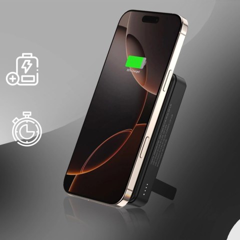 Powerbank Wozinsky WLWP-10KA0Y3S 22,5W PD Qi2 10000 mAh, z podstawką, 1x USB-A, 1x USB-C - czarny