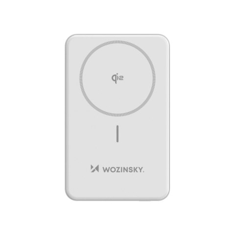 Powerbank Wozinsky WLWP-10KA0Y3WS 22,5W PD Qi2 10000 mAh, z podstawką, 1x USB-A, 1x USB-C - biały