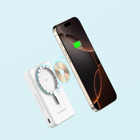 Powerbank Wozinsky WLWP-10KA0Y3WS 22,5W PD Qi2 10000 mAh, z podstawką, 1x USB-A, 1x USB-C - biały