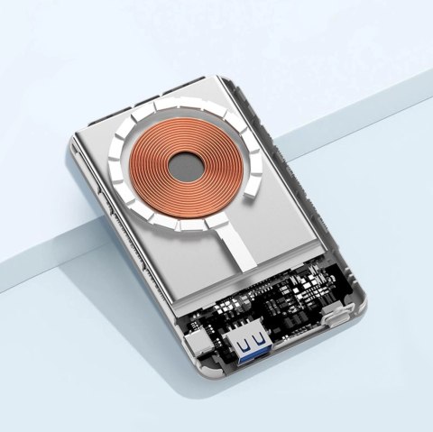 Powerbank Wozinsky WLWP-10KA0Y3WS 22,5W PD Qi2 10000 mAh, z podstawką, 1x USB-A, 1x USB-C - biały