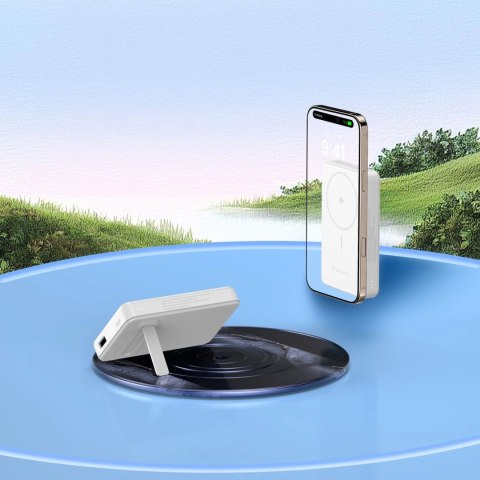 Powerbank Wozinsky WLWP-10KA0Y3WS 22,5W PD Qi2 10000 mAh, z podstawką, 1x USB-A, 1x USB-C - biały