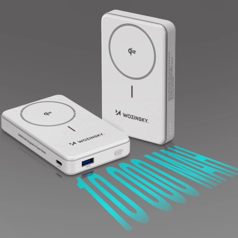 Powerbank Wozinsky WLWP-10KA0Y3WS 22,5W PD Qi2 10000 mAh, z podstawką, 1x USB-A, 1x USB-C - biały