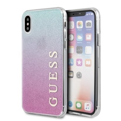 Oryginalne Etui Guess do iPhone X / Xs różowo-niebieski/pink blue hard case Gradient Glitter