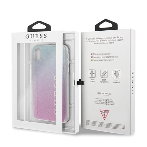 Oryginalne Etui Guess do iPhone X / Xs różowo-niebieski/pink blue hard case Gradient Glitter