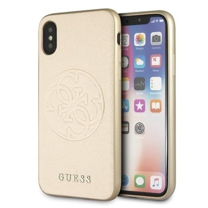 Oryginalne Etui Guess do iPhone X / Xs złoty/gold hard case Saffiano Circle Logo