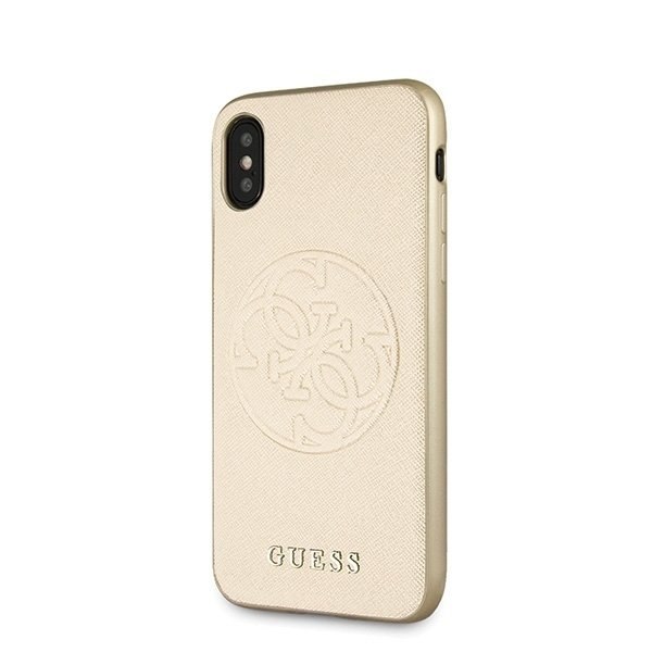 Oryginalne Etui Guess do iPhone X / Xs złoty/gold hard case Saffiano Circle Logo