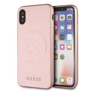 Oryginalne Etui Guess do iPhone X / Xs różowo-złoty/rose gold hard case Saffiano Circle Logo