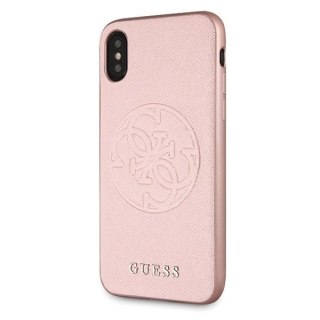 Oryginalne Etui Guess do iPhone X / Xs różowo-złoty/rose gold hard case Saffiano Circle Logo