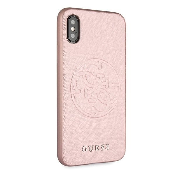 Oryginalne Etui Guess do iPhone X / Xs różowo-złoty/rose gold hard case Saffiano Circle Logo